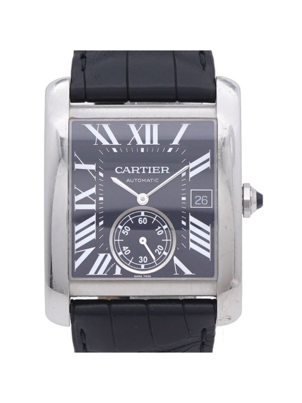 Cartier Tank MC Automatic Watch SS Matte Croco Black Dial